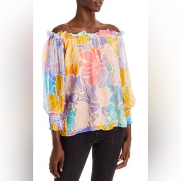 Ramy Brook Addison Floral Off the Shoulder 100% Silk Top Size Small NWT - Picture 16 of 16